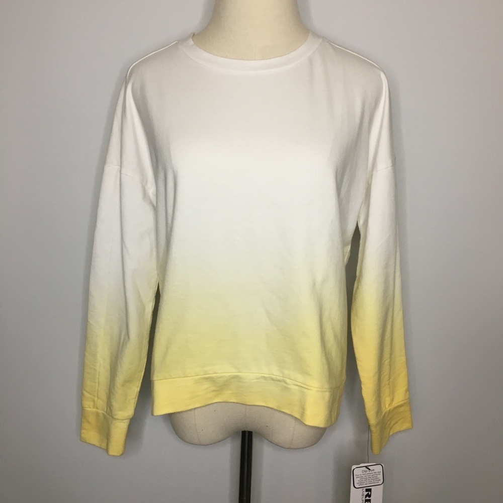 RBX Active Women’s White Yellow Ombré Dip Dye Sweatshirt Small NWT Athletic
